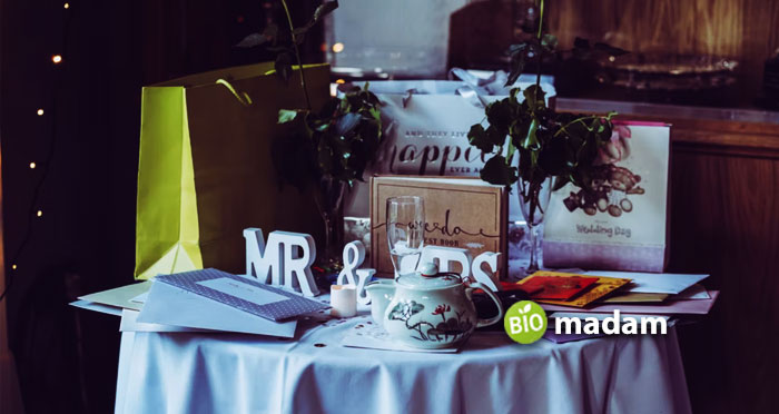 White-Mr-and-Mrs-Letters-on-the-Table-with-Gifts