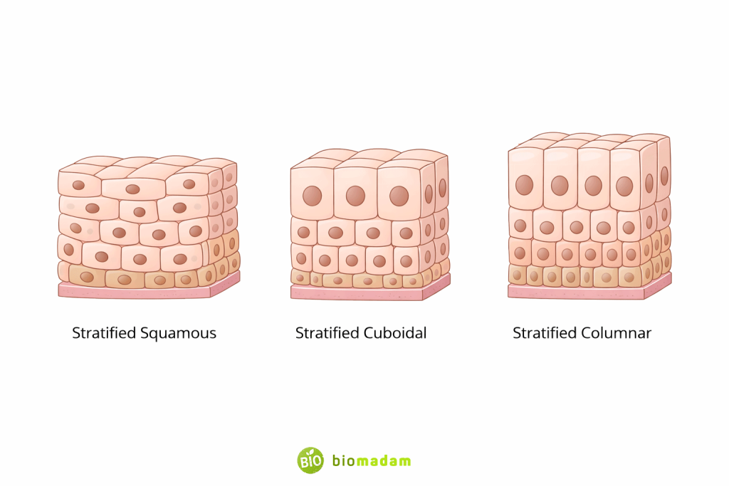 Stratified squamous, stratified cuboidal, and stratified columnar epithelium comparison