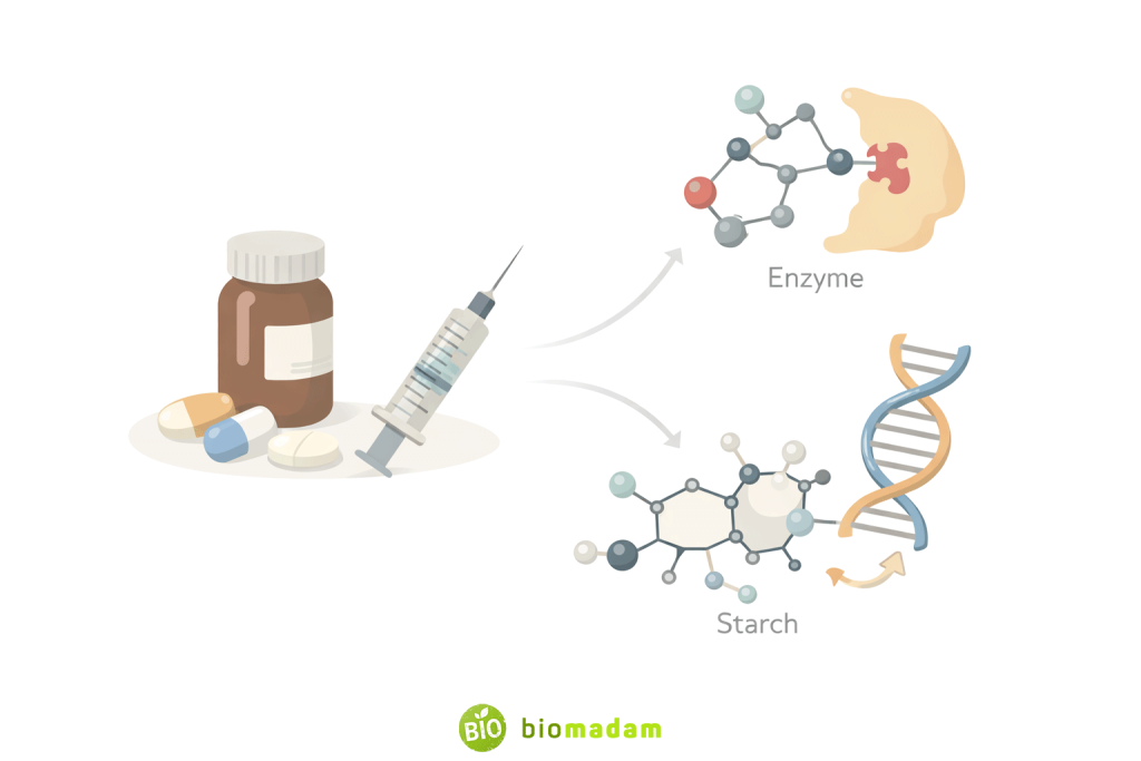 Illustration representing organic compounds used in medicines and healthcare